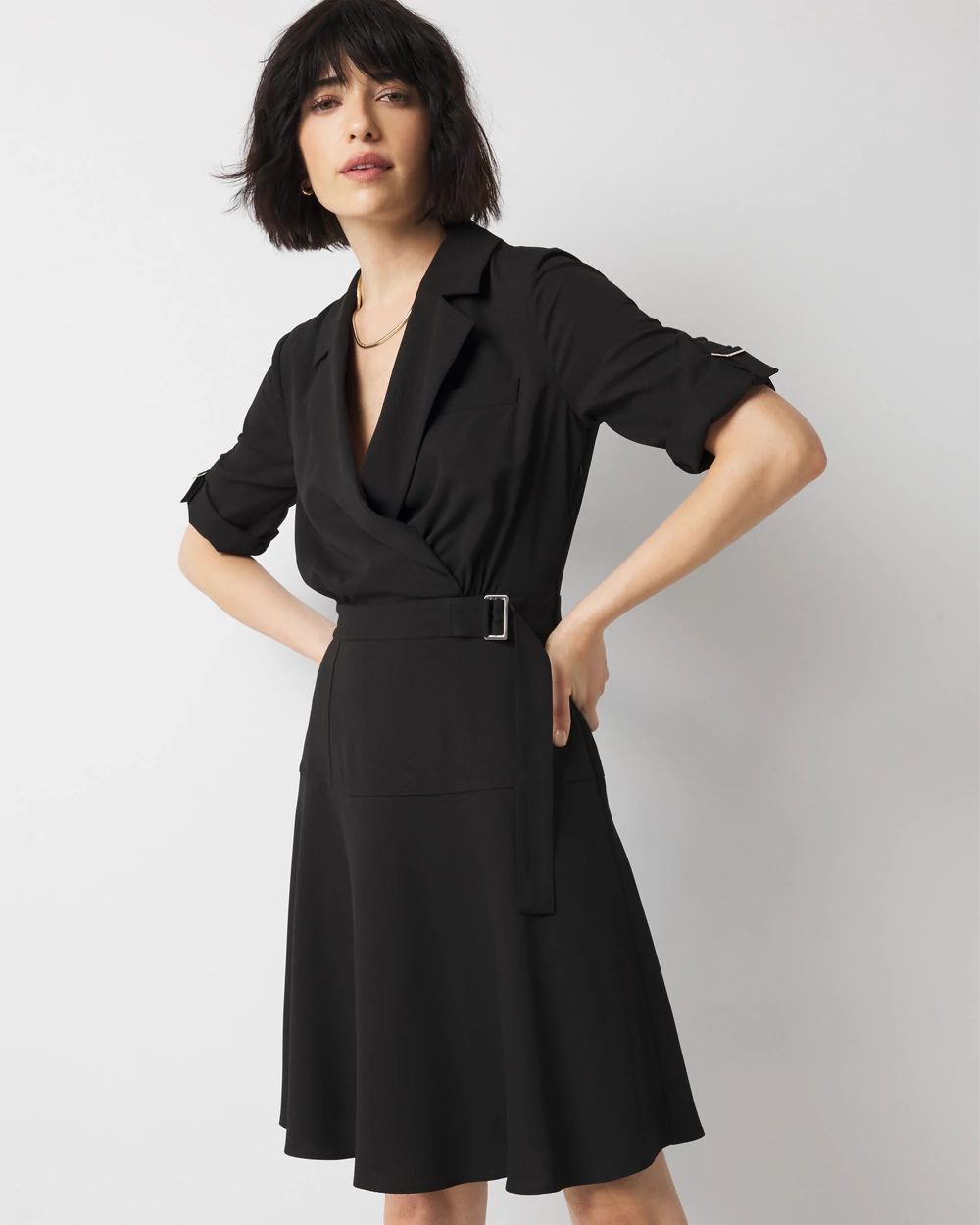 【送料&関税込】CourrA¨ges Shirt Dress In Crepe Crepe Shirt Dress | White House Black Market